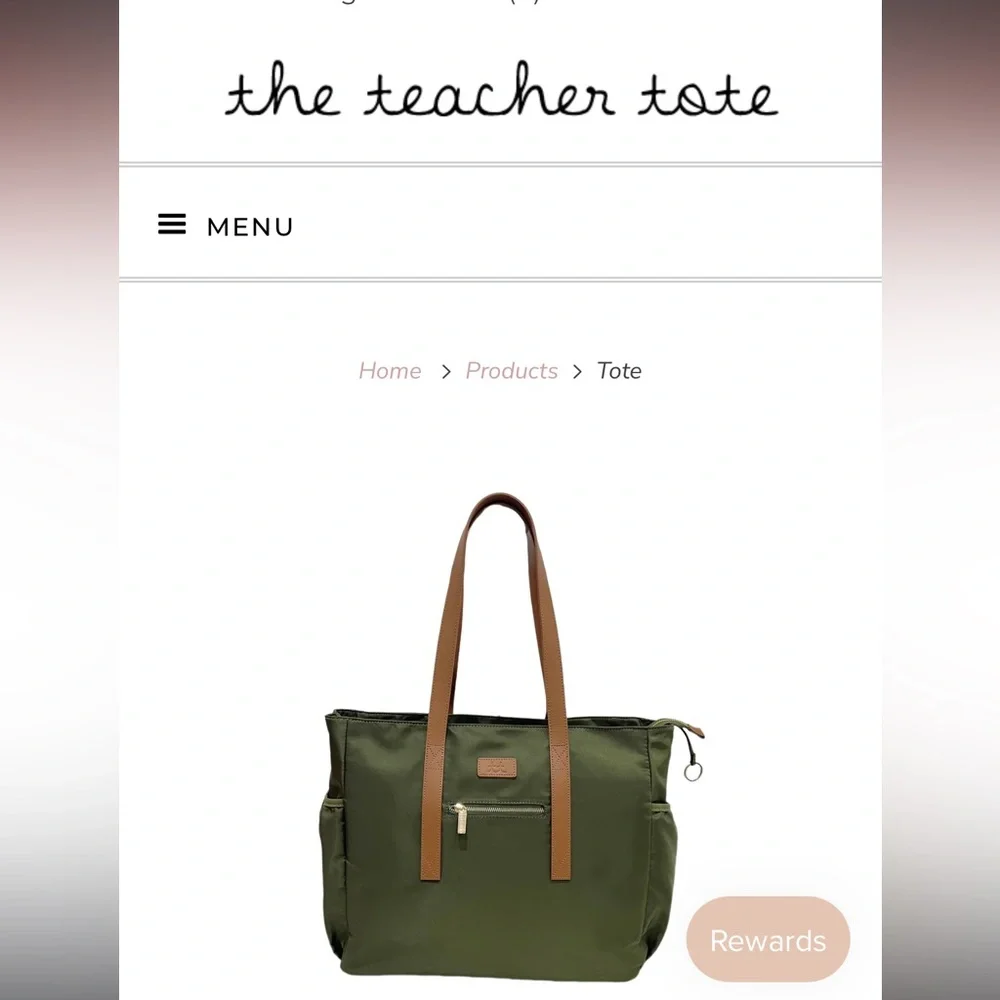 Chic Olive Tote with Brown Handles - Picture 2 of 8